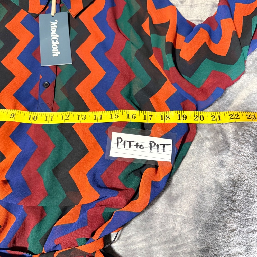 ModCloth Chevron Shirt Dress XL Multicolor Zig Zag Retro Long Sleeve Belted NEW - Picture 7 of 14